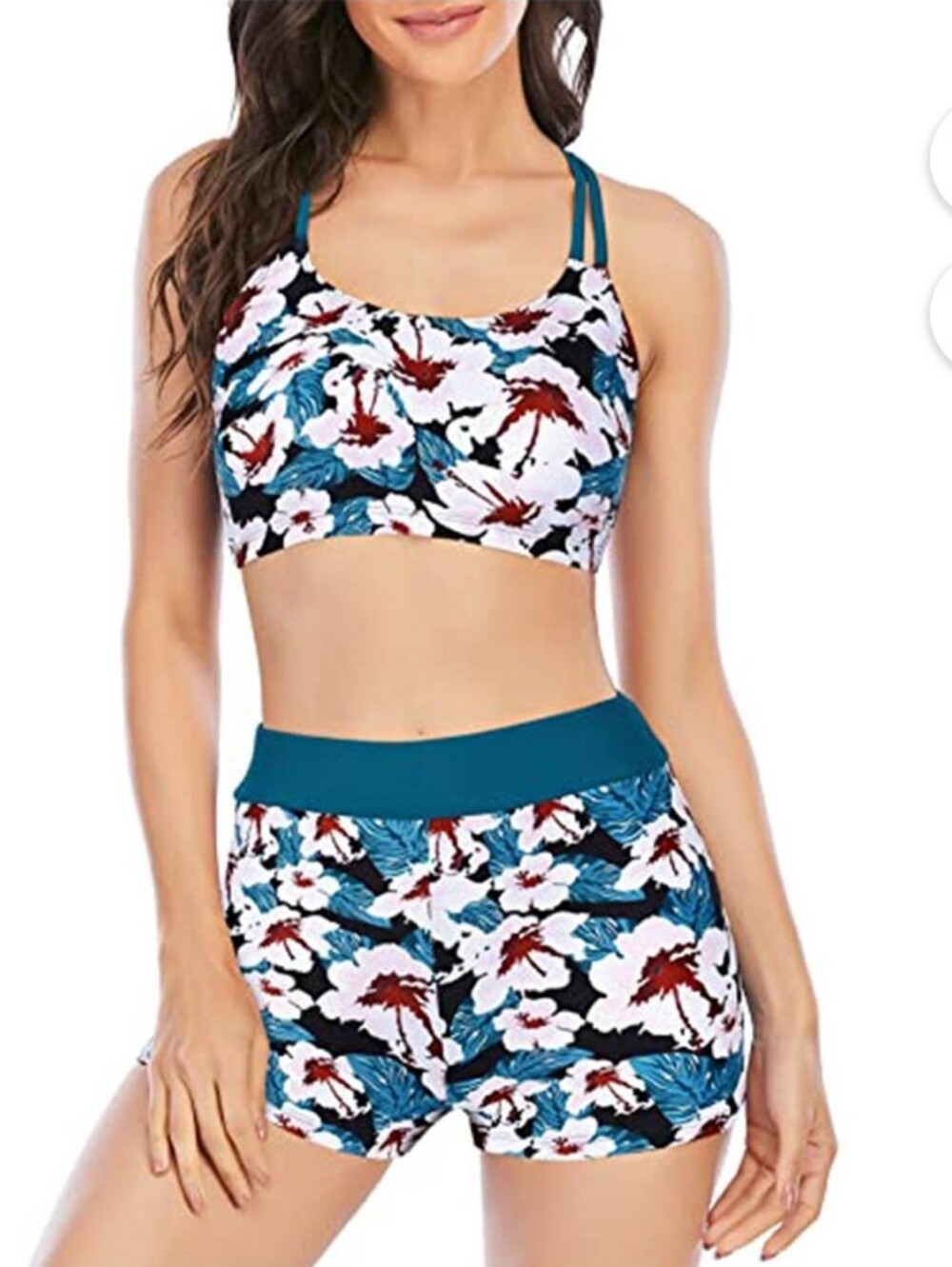 💜2 for $10💜 Bundle and save Floral Two-Piece Swim Bikini Set - Teal & White